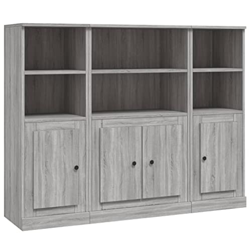 Qnhdfrt 3 STK. Highboard Grau Sonoma aus Holzwerkstoff 132x35,5x103,5cm Elegantes Sideboard mit Viel Stauraum für Wohnzimmer Flur von Qnhdfrt
