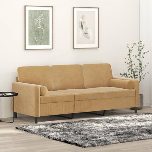 Qnhdfrt 3-Sitzer Sofa Couch Braun 180 cm Samt Modernes Design mit Zierkissen Bequem für Wohnzimmer Lounge Entspannung Qnhdfrt 3-Sitzer Sofa Couch Braun 180 cm Samt Modernes Design mit Zierkissen Bequem für Wohnzimmer Lounge Entspannung von Qnhdfrt