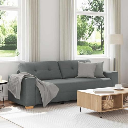 Qnhdfrt 3-Sitzer Sofa Dunkelgrau 221 x 78 x 80 cm aus strapazierfähigem Polyester, Multiplex & Stahl, mit dick gepolsterten Sitzen und Faser-Kissen für Wohnzimmer, Schlafzimmer oder Jugendzimmer von Qnhdfrt