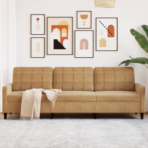 Qnhdfrt 3-Sitzer Sofa Samt Braun 210 cm Modernes Design Couch für Wohnzimmer mit Metallgestell – Bequeme Sitzfläche und Rückenkissen von Qnhdfrt