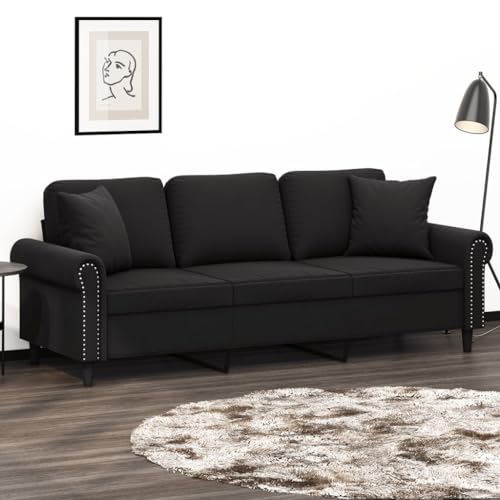 Qnhdfrt 3-Sitzer Sofa Samt Schwarz 180 cm Modernes Design mit Metallgestell und Zierkissen für Wohnzimmer Balkon Jugendzimmer Qnhdfrt 3-Sitzer Sofa Samt Schwarz 180 cm Modernes Design mit Metallgestell und Zierkissen für Wohnzimmer Balkon Jugendzimmer von Qnhdfrt