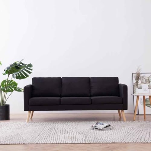 Qnhdfrt 3-Sitzer Sofa Stoff Schwarz Bequeme Couch für Wohnzimmer und Büro mit Weichem Bezug Abnehmbaren Kissen Stabilem Holzrahmen Gesamtmaße 168x70x73 cm von Qnhdfrt