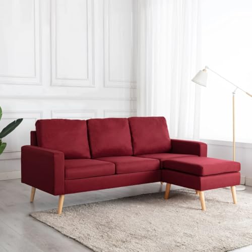 Qnhdfrt 3-Sitzer Sofa mit Fußhocker Weinrot Stoff Bequemes Sitzgefühl Dicke Polster Massivholzrahmen für Wohnzimmer Loungebereich von Qnhdfrt