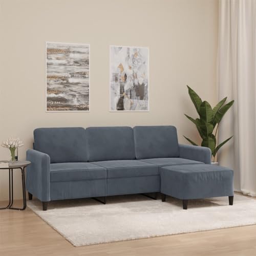 Qnhdfrt 3-Sitzer Sofa mit Hocker Dunkelgrau 180 cm Samt Modernes Design Robust und Bequem für Wohnzimmer Loungebereich von Qnhdfrt