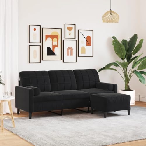Qnhdfrt 3-Sitzer Sofa mit Hocker Schwarz Samt 180 cm Breite Bequemes und Robustes Design für Wohnzimmer Lounge Bereich Qnhdfrt 3-Sitzer Sofa mit Hocker Schwarz Samt 180 cm Breite Bequemes und Robustes Design für Wohnzimmer Lounge Bereich von Qnhdfrt