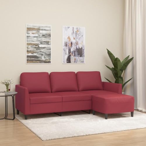 Qnhdfrt 3-Sitzer Sofa mit Hocker Weinrot 180 cm Kunstleder Modern Robust Bequem für Wohnzimmer Balkon Esszimmer Qnhdfrt 3-Sitzer Sofa mit Hocker Weinrot 180 cm Kunstleder Modern Robust Bequem für Wohnzimmer Balkon Esszimmer von Qnhdfrt