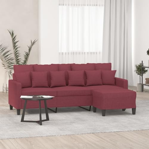 Qnhdfrt 3-Sitzer Sofa mit Hocker in Weinrot 180 cm Sitzbreite Stoff Bezug Modernes Design Robust Bequem für Wohnzimmer von Qnhdfrt