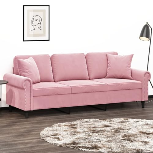 Qnhdfrt 3-Sitzer Sofa mit Zierkissen Rosa 180 cm Samt Modernes Design Robustes Metallgestell Bequem für Wohnzimmer Lounge Qnhdfrt 3-Sitzer Sofa mit Zierkissen Rosa 180 cm Samt Modernes Design Robustes Metallgestell Bequem für Wohnzimmer Lounge von Qnhdfrt