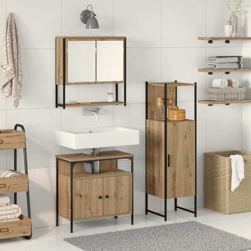Qnhdfrt 3-TLG Badezimmermöbel Set Badschrank Artisan Eiche Holzwerkstoff Braun Rechteckig mit 4 Türen und 3 Regalen für kleine Bäder modernes Design und viel Stauraum Qnhdfrt 3-TLG Badezimmermöbel Set Badschrank Artisan Eiche Holzwerkstoff Braun Rechteckig mit 4 Türen und 3 Regalen für kleine Bäder modernes Design und viel Stauraum von Qnhdfrt