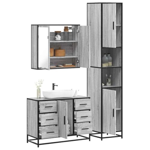 Qnhdfrt 3-TLG Badmöbel-Set Grau Sonoma Holzwerkstoff mit Metallrahmen 60 kg Ladekapazität Spiegelschrank Waschbeckenunterschrank Badschrank Modernes Design für Badezimmer Gäste-WC Qnhdfrt 3-TLG Badmöbel-Set Grau Sonoma Holzwerkstoff mit Metallrahmen 60 kg Ladekapazität Spiegelschrank Waschbeckenunterschrank Badschrank Modernes Design für Badezimmer Gäste-WC von Qnhdfrt