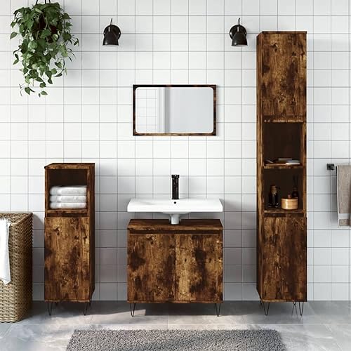 Qnhdfrt 3 TLG Badmöbel Set Räuchereiche Holzwerkstoff 58×33×60 cm mit großem Stauraum Moderne Metallfüße Robust Langlebig für Badezimmer Gäste WC Flur Qnhdfrt 3 TLG Badmöbel Set Räuchereiche Holzwerkstoff 58×33×60 cm mit großem Stauraum Moderne Metallfüße Robust Langlebig für Badezimmer Gäste WC Flur von Qnhdfrt