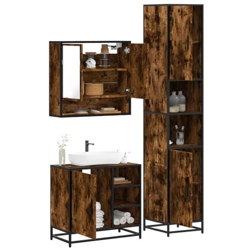 Qnhdfrt 3-TLG Badmöbel Set Räuchereiche Holzwerkstoff 65x60cm Spiegelschrank Waschbeckenunterschrank Hochschrank 188cm Modernes Design mit viel Stauraum für kleine Badezimmer Qnhdfrt 3-TLG Badmöbel Set Räuchereiche Holzwerkstoff 65x60cm Spiegelschrank Waschbeckenunterschrank Hochschrank 188cm Modernes Design mit viel Stauraum für kleine Badezimmer von Qnhdfrt
