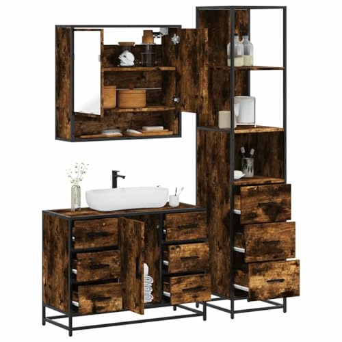 Qnhdfrt 3-TLG Badmöbel Set Räuchereiche Holzwerkstoff mit Metallgestell 80 cm Waschbeckenunterschrank 65 cm Spiegelschrank 35x166 cm Hochschrank für Badezimmer und Gäste WC Qnhdfrt 3-TLG Badmöbel Set Räuchereiche Holzwerkstoff mit Metallgestell 80 cm Waschbeckenunterschrank 65 cm Spiegelschrank 35x166 cm Hochschrank für Badezimmer und Gäste WC von Qnhdfrt