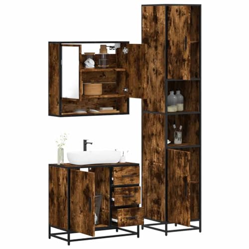 Qnhdfrt 3-TLG Badmöbel Set Räuchereiche Holzwerkstoff mit Metallrahmen 65 x 60 cm Spiegelschrank Waschbeckenunterschrank Hochschrank platzsparend für kleine Badezimmer Gäste WC Flur Qnhdfrt 3-TLG Badmöbel Set Räuchereiche Holzwerkstoff mit Metallrahmen 65 x 60 cm Spiegelschrank Waschbeckenunterschrank Hochschrank platzsparend für kleine Badezimmer Gäste WC Flur von Qnhdfrt