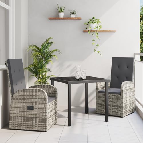 Qnhdfrt 3-TLG Gartenstuhl Set Grau mit Kissen Poly Rattan für Garten Terrasse Balkon – Moderner Outdoor-Sessel mit Verstellfunktion und Robustem Design von Qnhdfrt
