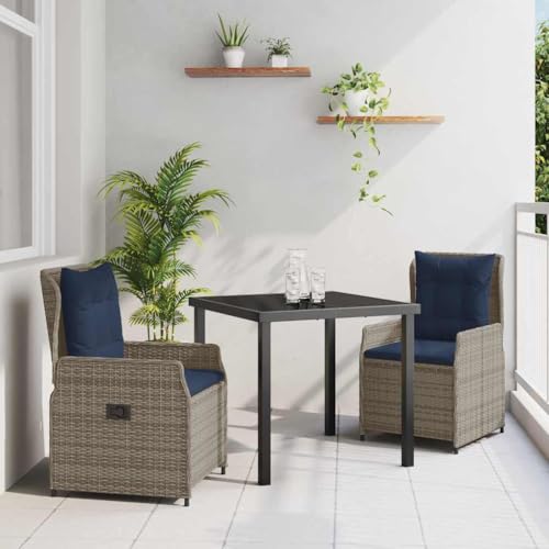 Qnhdfrt 3-TLG Gartentisch Set Grau Poly-Rattan Essgruppe 80 x 80 cm mit verstellbaren Armlehnen und pulverbeschichtetem Stahlrahmen Robustes Outdoor Dining Set für Balkon Terrasse Garten Qnhdfrt 3-TLG Gartentisch Set Grau Poly-Rattan Essgruppe 80 x 80 cm mit verstellbaren Armlehnen und pulverbeschichtetem Stahlrahmen Robustes Outdoor Dining Set für Balkon Terrasse Garten von Qnhdfrt