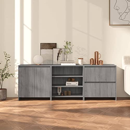 Qnhdfrt 3-TLG Sideboard Set Grau Sonoma Holzwerkstoff mit Türen und Regalen Dekorativ Praktisch Stauraum für Wohnzimmer Flur Esszimmer Abmessungen ca. 70x40x75 cm von Qnhdfrt