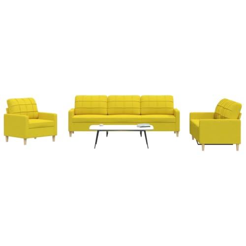 Qnhdfrt 3-TLG Sofagarnitur Hellgelb Stoff Sessel und Sofas Set für Wohnzimmer Lounge mit weichem Polyestergewebe und robustem Metallrahmen von Qnhdfrt