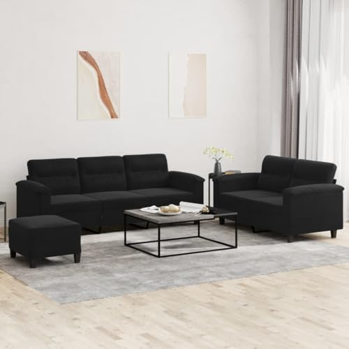 Qnhdfrt 3 TLG Sofagarnitur Schwarz Mikrofasergewebe 150/210 cm Breit mit Hocker Modernes Design Robust und Langlebig für Wohnzimmer Jugendzimmer und Balkon von Qnhdfrt