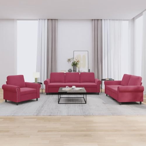 Qnhdfrt 3-TLG Sofagarnitur in Weinrot Samt mit 6 Kissen - Kompaktes Sessel und Couch Set für Wohnzimmer - Bequemes Design und Stabiles Gestell Qnhdfrt 3-TLG Sofagarnitur in Weinrot Samt mit 6 Kissen - Kompaktes Sessel und Couch Set für Wohnzimmer - Bequemes Design und Stabiles Gestell von Qnhdfrt