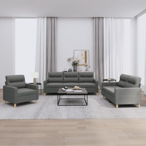 Qnhdfrt 3-TLG Sofagarnitur mit 6 Kissen Dunkelgrau Stoff Set für Wohnzimmer Lounge und Sitzecke Qnhdfrt 3-TLG Sofagarnitur mit 6 Kissen Dunkelgrau Stoff Set für Wohnzimmer Lounge und Sitzecke von Qnhdfrt