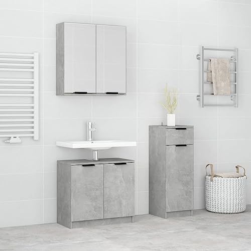 Qnhdfrt 3-TLG. Badezimmermöbel-Set Betongrau mit Standschrank Unterschrank Spiegelschrank Modernes Design Viel Stauraum für Organisiertes Bad Qnhdfrt 3-TLG. Badezimmermöbel-Set Betongrau mit Standschrank Unterschrank Spiegelschrank Modernes Design Viel Stauraum für Organisiertes Bad von Qnhdfrt