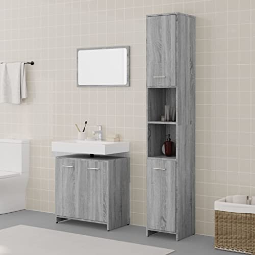 Qnhdfrt 3-TLG. Badezimmermöbel-Set Grau Sonoma mit Spiegel, Waschbeckenunterschrank und Hochschrank – Elegantes Design mit großem Stauraum für Bad und WC Qnhdfrt 3-TLG. Badezimmermöbel-Set Grau Sonoma mit Spiegel, Waschbeckenunterschrank und Hochschrank – Elegantes Design mit großem Stauraum für Bad und WC von Qnhdfrt