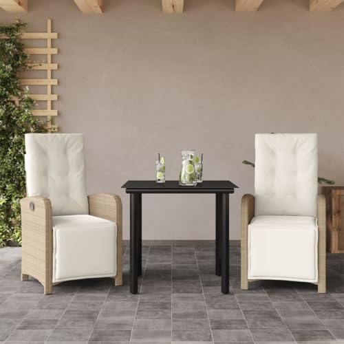 Qnhdfrt 3-TLG. Bistro-Set Beige Poly Rattan mit Kissen Verstellbare Lounge Sitzgruppe für Balkon Garten und Terrasse Qnhdfrt 3-TLG. Bistro-Set Beige Poly Rattan mit Kissen Verstellbare Lounge Sitzgruppe für Balkon Garten und Terrasse von Qnhdfrt