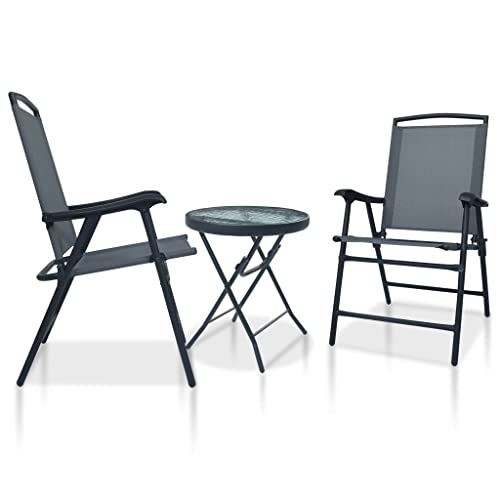 Qnhdfrt 3-TLG. Bistro-Set Grau Klappbar mit Glastisch für Balkon Garten und Camping Stahlgestell Textilene Sitzfläche 93 cm Höhe Qnhdfrt 3-TLG. Bistro-Set Grau Klappbar mit Glastisch für Balkon Garten und Camping Stahlgestell Textilene Sitzfläche 93 cm Höhe von Qnhdfrt