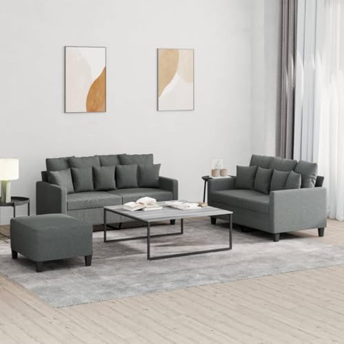 Qnhdfrt 3-TLG. Couch Set Dunkelgrau 138/158 cm Stoff Polyester Sperrholz Metall Bequem Modern Robust mit Hocker für Wohnzimmer Jugendzimmer Balkon von Qnhdfrt