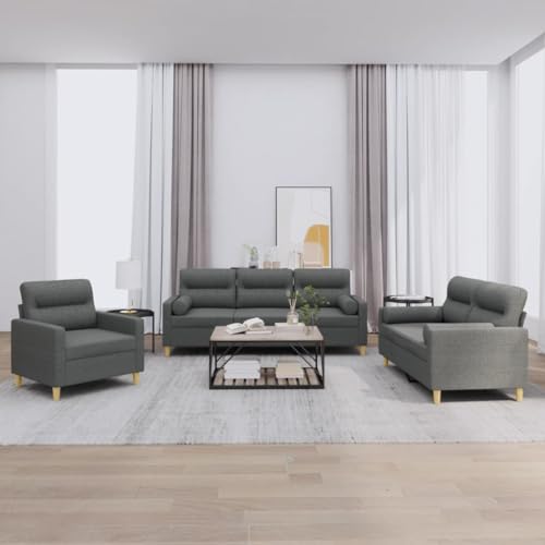 Qnhdfrt 3-TLG. Dunkelgraue Stoff Sofagarnitur mit Kissen, Inklusive Sessel 2-Sitzer und 3-Sitzer Sofa Couch Set, Robust Bequem für Wohnzimmer Lounge Entspannung Qnhdfrt 3-TLG. Dunkelgraue Stoff Sofagarnitur mit Kissen, Inklusive Sessel 2-Sitzer und 3-Sitzer Sofa Couch Set, Robust Bequem für Wohnzimmer Lounge Entspannung von Qnhdfrt