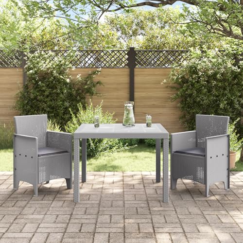 Qnhdfrt 3-TLG. Garten-Essgruppe Outdoor Set Hellgrau Poly Rattan Quadratisch Synthetischer Kunststoff Modernes Design Robust für Balkon Terrasse Kleine Gärten von Qnhdfrt