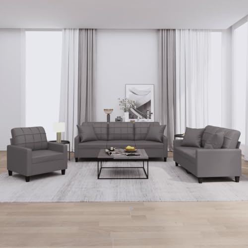 Qnhdfrt 3-TLG. Graue Sofagarnitur Set mit Sessel 2-Sitzer und 3-Sitzer Sofa Kunstleder Modern Bequem Robust für Wohnzimmer Lounge Bereich Qnhdfrt 3-TLG. Graue Sofagarnitur Set mit Sessel 2-Sitzer und 3-Sitzer Sofa Kunstleder Modern Bequem Robust für Wohnzimmer Lounge Bereich von Qnhdfrt