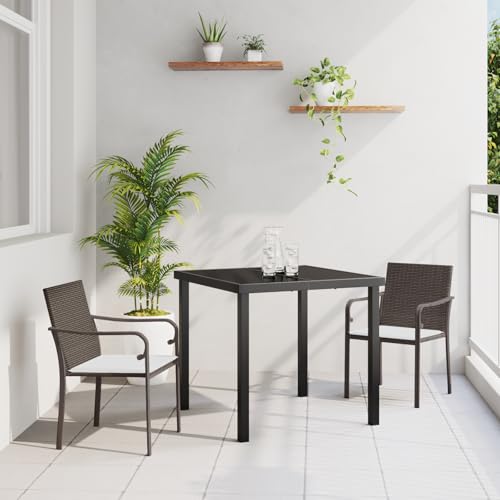 Qnhdfrt 3-TLG. Outdoor Essgruppe Set Braun mit Kissen Poly Rattan Gartenstühle für Balkon Garten Terrasse Elegantes Design Robust und Wetterbeständig von Qnhdfrt