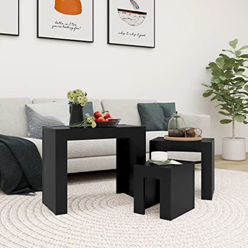 Qnhdfrt 3-TLG. Satztische Schwarz Holzwerkstoff Stapelbar Beistelltisch Couchtisch Nachttisch Set für Wohnzimmer Schlafzimmer Büro mit verschiedenen Größen Qnhdfrt 3-TLG. Satztische Schwarz Holzwerkstoff Stapelbar Beistelltisch Couchtisch Nachttisch Set für Wohnzimmer Schlafzimmer Büro mit verschiedenen Größen von Qnhdfrt