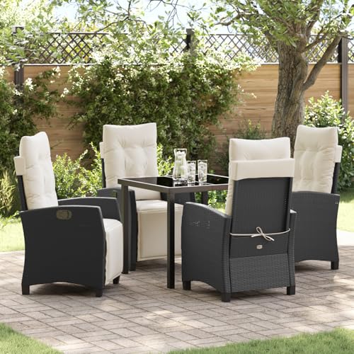 Qnhdfrt 3-TLG. Schwarz Poly Rattan Gartenstuhl Set Verstellbarer Loungesessel mit Polsterung für Garten Terrasse Balkon – Modernes Design und hohe Stabilität aus robustem Material von Qnhdfrt