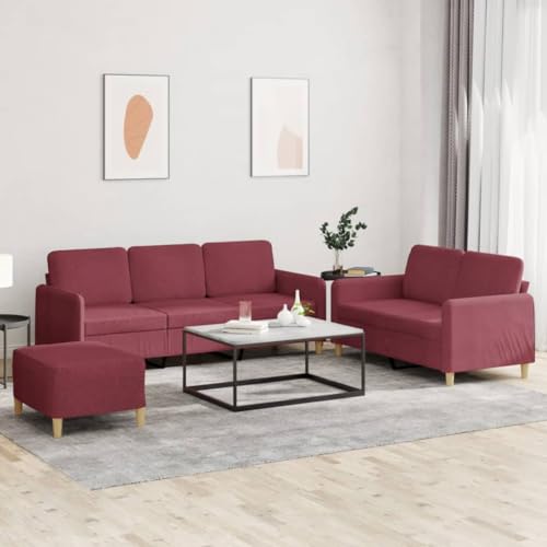 Qnhdfrt 3-TLG. Sofa Couch Garnitur in Weinrot mit Kissen – Bequemes 2-Sitzer und 3-Sitzer Set mit Fußhocker, Schlichtes Design für Wohnzimmer, Robust und Langlebig von Qnhdfrt