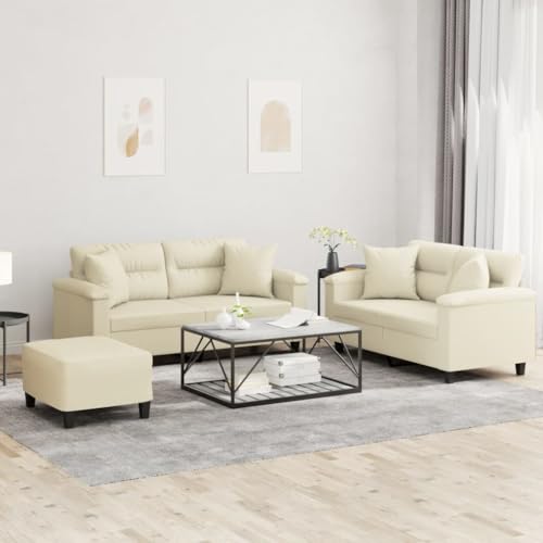 Qnhdfrt 3-TLG. Sofa Couch Set mit Kissen und Fußhocker in Creme Kunstleder für Wohnzimmer Loungebereich Robust Bequem Langlebig Qnhdfrt 3-TLG. Sofa Couch Set mit Kissen und Fußhocker in Creme Kunstleder für Wohnzimmer Loungebereich Robust Bequem Langlebig von Qnhdfrt