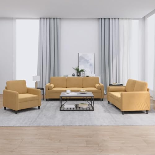 Qnhdfrt 3-TLG. Sofagarnitur Braun Samt mit Kissen, Bequemes Sofa Set für Wohnzimmer Lounge und Balkon, Robuste Metall-Sperrholz Konstruktion, Sessel Zweisitzer Dreisitzer Qnhdfrt 3-TLG. Sofagarnitur Braun Samt mit Kissen, Bequemes Sofa Set für Wohnzimmer Lounge und Balkon, Robuste Metall-Sperrholz Konstruktion, Sessel Zweisitzer Dreisitzer von Qnhdfrt