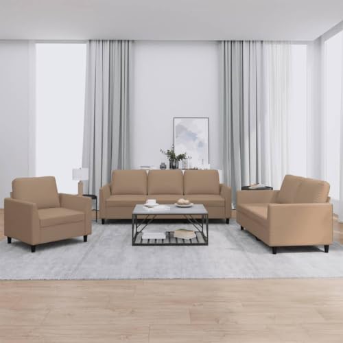 Qnhdfrt 3-TLG. Sofagarnitur Cappuccino-Braun Kunstleder mit 6 Kissen Sessel Zweisitzer Dreisitzer für Wohnzimmer Balkon Qnhdfrt 3-TLG. Sofagarnitur Cappuccino-Braun Kunstleder mit 6 Kissen Sessel Zweisitzer Dreisitzer für Wohnzimmer Balkon von Qnhdfrt