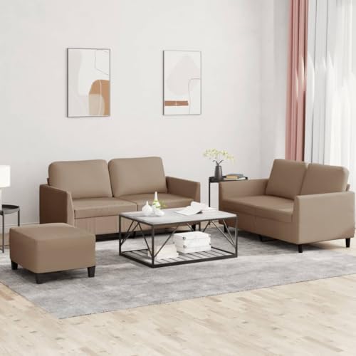 Qnhdfrt 3-TLG. Sofagarnitur Cappuccino-Braun Kunstleder mit Zweisitzer Sofa und Fußhocker für Wohnzimmer Balkon Jugendzimmer bequem robust und leicht zu reinigen von Qnhdfrt