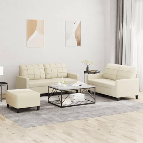 Qnhdfrt 3-TLG. Sofagarnitur Creme Kunstleder mit Kissen, 2-Sitzer Sofa klein und groß, Fußhocker, bequem und robust für Wohnzimmer, Balkon oder kleine Räume Qnhdfrt 3-TLG. Sofagarnitur Creme Kunstleder mit Kissen, 2-Sitzer Sofa klein und groß, Fußhocker, bequem und robust für Wohnzimmer, Balkon oder kleine Räume von Qnhdfrt