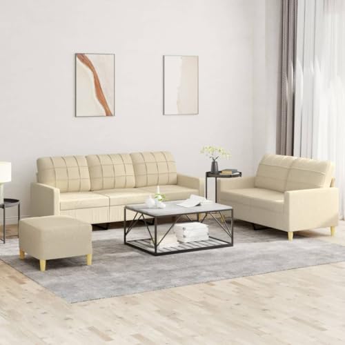 Qnhdfrt 3-TLG. Sofagarnitur Creme Stoff mit 2-Sitzer Sofa 3-Sitzer Couch und Fußhocker für Wohnzimmer Jugendzimmer Robust Bequem von Qnhdfrt