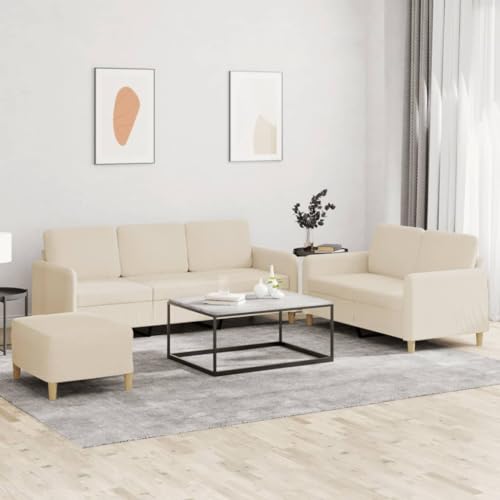 Qnhdfrt 3-TLG. Sofagarnitur Creme Stoff mit Fußhocker Bequem Robustes Set für Wohnzimmer Lounge und mehr Qnhdfrt 3-TLG. Sofagarnitur Creme Stoff mit Fußhocker Bequem Robustes Set für Wohnzimmer Lounge und mehr von Qnhdfrt