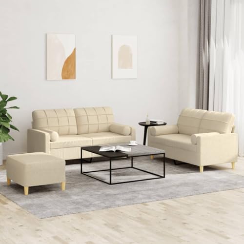 Qnhdfrt 3-TLG. Sofagarnitur Creme Stoff mit Kissen, Zweisitzer Sofa klein und groß inklusive Fußhocker, Robustes Design für Wohnzimmer, Balkon oder Lounge mit bequemer Sitzfläche Qnhdfrt 3-TLG. Sofagarnitur Creme Stoff mit Kissen, Zweisitzer Sofa klein und groß inklusive Fußhocker, Robustes Design für Wohnzimmer, Balkon oder Lounge mit bequemer Sitzfläche von Qnhdfrt