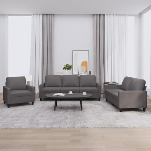 Qnhdfrt 3-TLG. Sofagarnitur Grau Kunstleder mit Kissen, Bequemes Sofa Set mit Sessel für Wohnzimmer, Modernes Design und Robustes Gestell Qnhdfrt 3-TLG. Sofagarnitur Grau Kunstleder mit Kissen, Bequemes Sofa Set mit Sessel für Wohnzimmer, Modernes Design und Robustes Gestell von Qnhdfrt