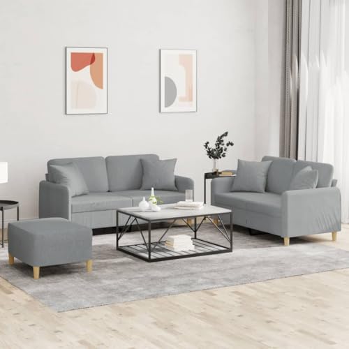 Qnhdfrt 3-TLG. Sofagarnitur Hellgrau Stoff mit Kissen, Zweisitzer Sofa 120cm und 140cm mit Fußhocker, Kompaktes Design für Wohnzimmer und Balkon, Atmungsaktiver Polyester, Robustes Metallgestell Qnhdfrt 3-TLG. Sofagarnitur Hellgrau Stoff mit Kissen, Zweisitzer Sofa 120cm und 140cm mit Fußhocker, Kompaktes Design für Wohnzimmer und Balkon, Atmungsaktiver Polyester, Robustes Metallgestell von Qnhdfrt