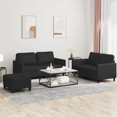 Qnhdfrt 3-TLG. Sofagarnitur Schwarz Kunstleder mit Kissen - 2-Sitzer Sofa und Hocker Set, Robustes Design für Wohnzimmer, Balkon oder Esszimmer Qnhdfrt 3-TLG. Sofagarnitur Schwarz Kunstleder mit Kissen - 2-Sitzer Sofa und Hocker Set, Robustes Design für Wohnzimmer, Balkon oder Esszimmer von Qnhdfrt