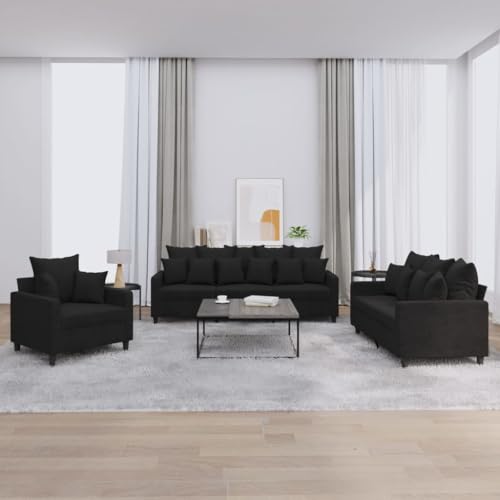 Qnhdfrt 3-TLG. Sofagarnitur Schwarz Samt mit Kissen Sessel 2-Sitzer und 3-Sitzer Couch für Wohnzimmer Lounge Modernes Design Robust und Bequem Qnhdfrt 3-TLG. Sofagarnitur Schwarz Samt mit Kissen Sessel 2-Sitzer und 3-Sitzer Couch für Wohnzimmer Lounge Modernes Design Robust und Bequem von Qnhdfrt