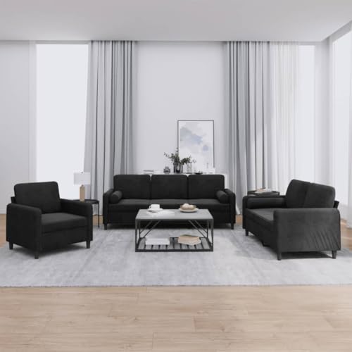 Qnhdfrt 3-TLG. Sofagarnitur Schwarz Samt mit Kissen für Wohnzimmer – Bequemes Sitzset aus Metall und Sperrholz mit gepolsterten Flächen Qnhdfrt 3-TLG. Sofagarnitur Schwarz Samt mit Kissen für Wohnzimmer – Bequemes Sitzset aus Metall und Sperrholz mit gepolsterten Flächen von Qnhdfrt